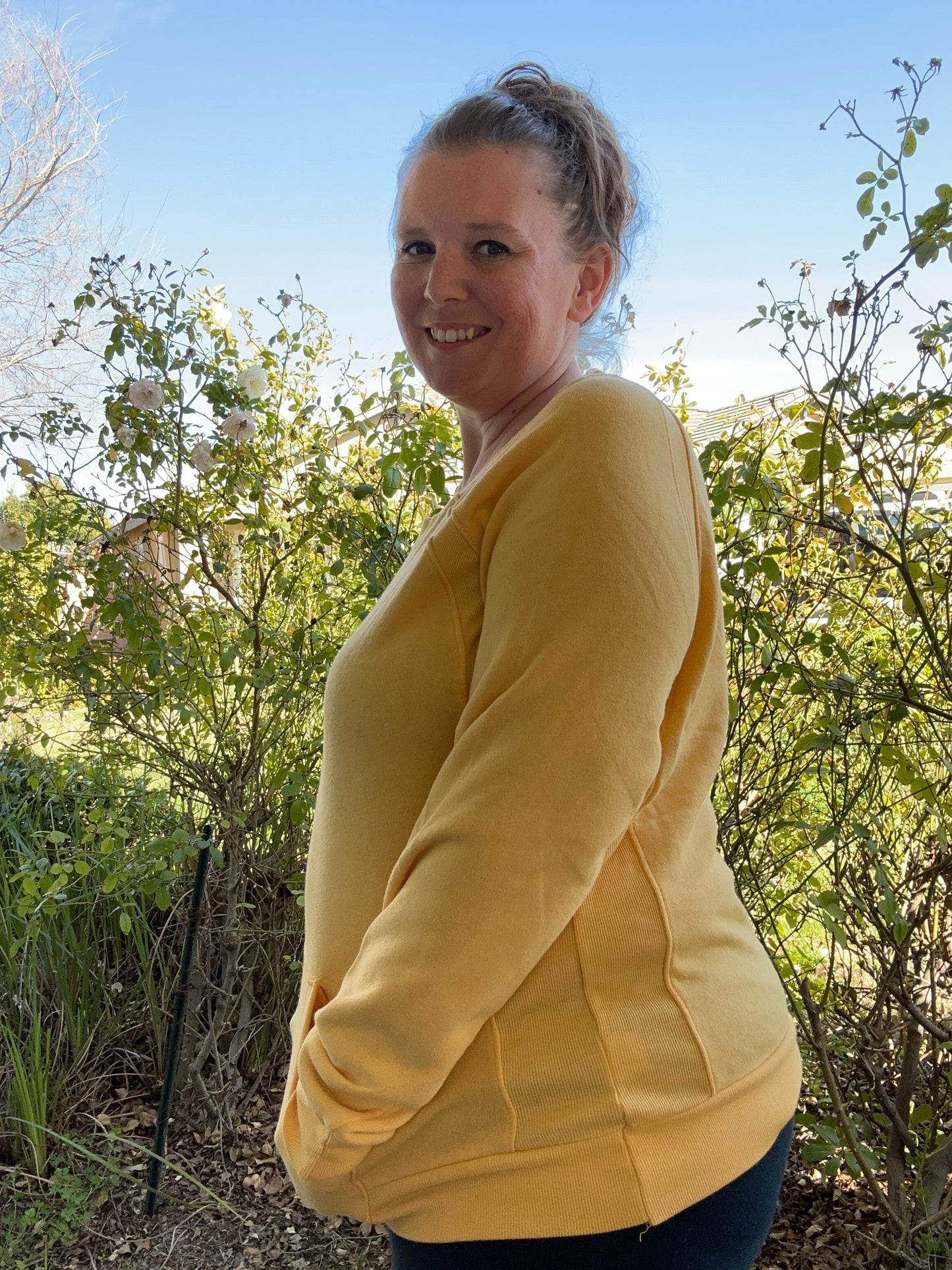 Yellow women’s Pocket crewneck Sweater